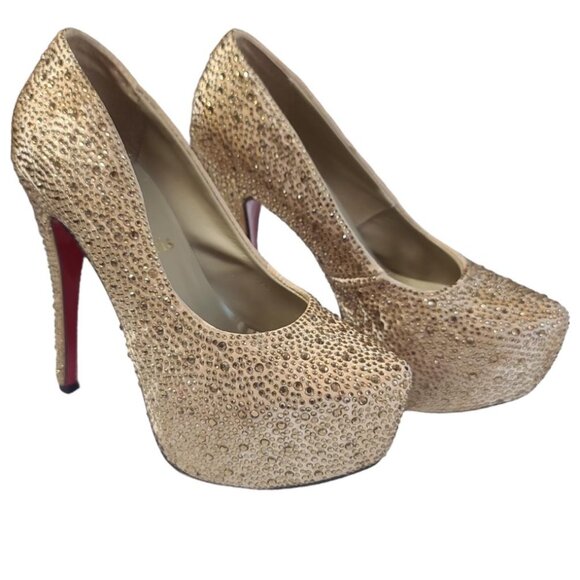 Authentic Christian Louboutin Gold Strass Daffodile Crystals Platform Heels 36/6 - Picture 1 of 14